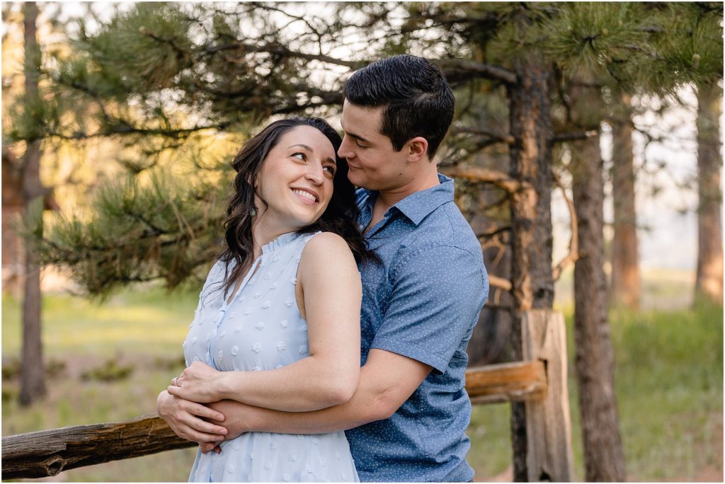 Mount Falcon Colorado Engagement Session in forest