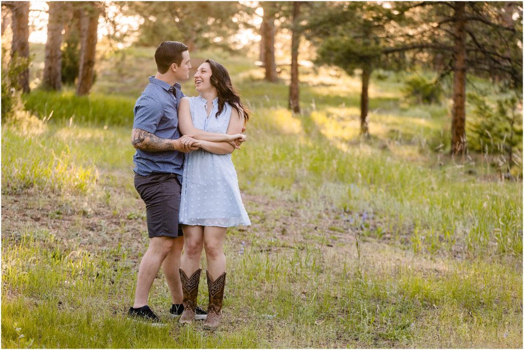 Mount Falcon Colorado Engagement Session in forest