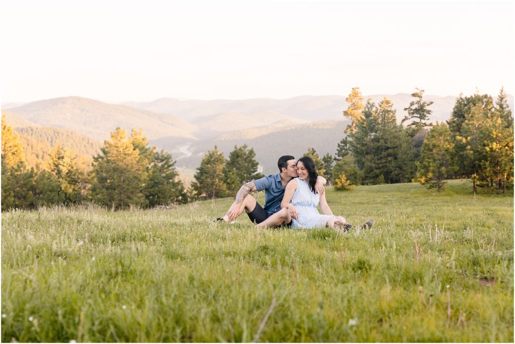 Mount Falcon Colorado Engagement Session in open meadow