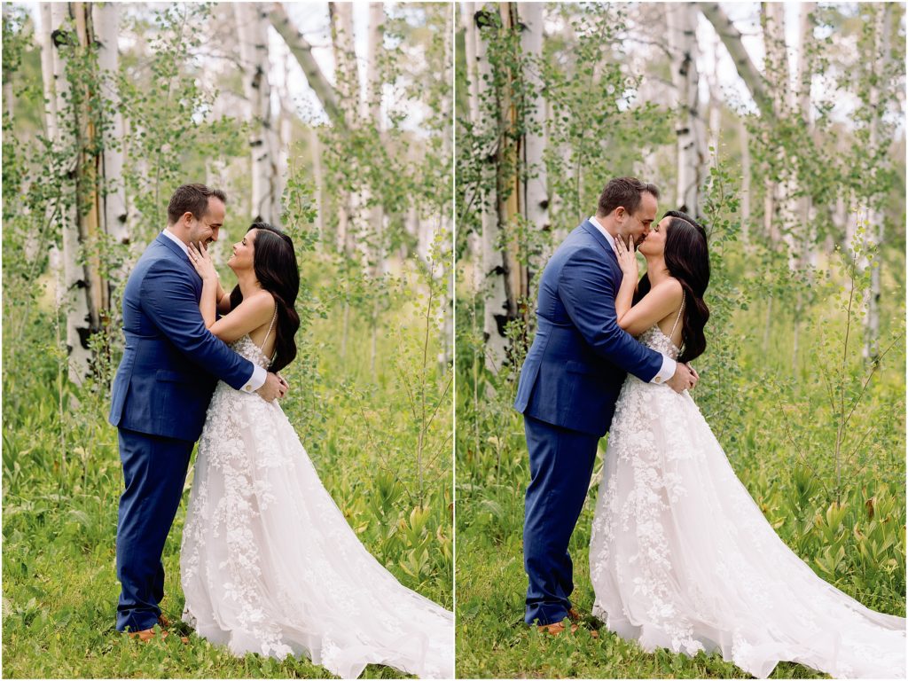 Bride and groom first look at Flying Diamond Ranch in Steamboat Springs.