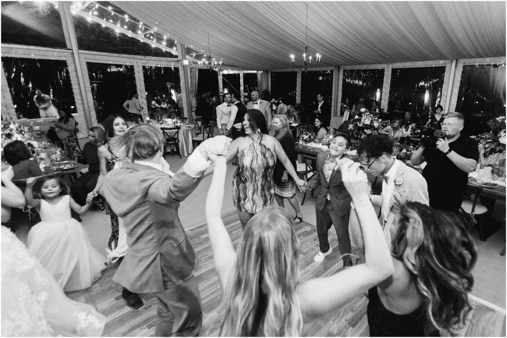 Open dancing wedding reception at Flying Diamond Ranch in Steamboat Springs