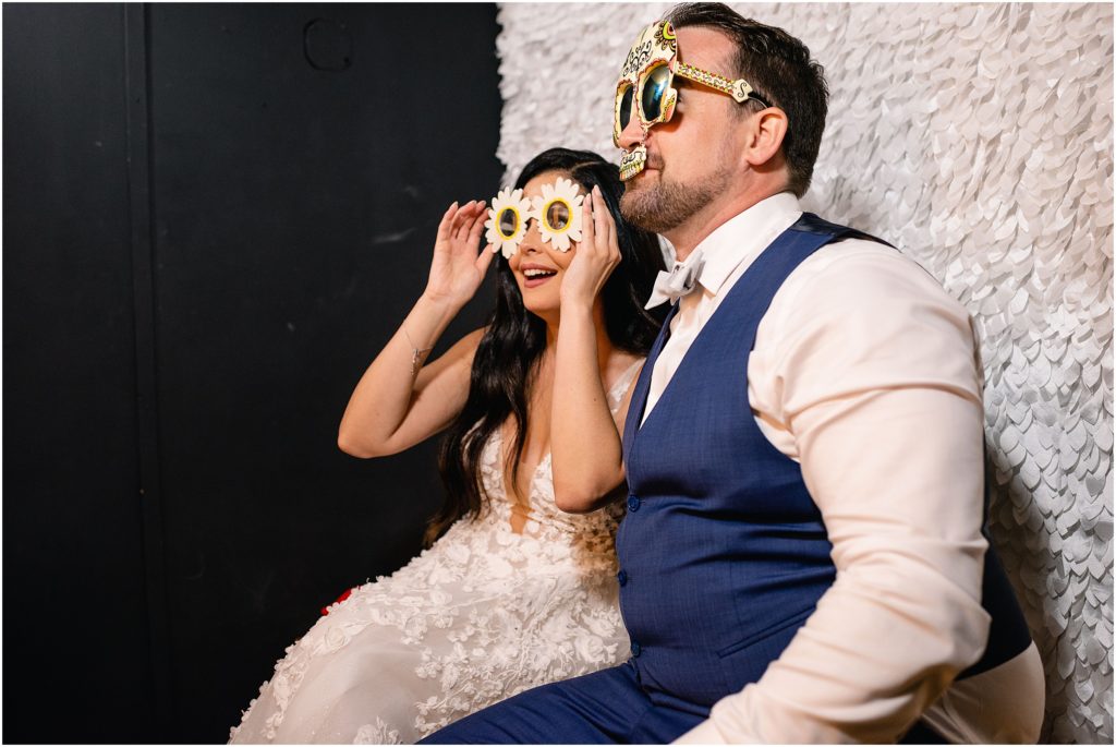 Bride and groom photo booth props at Flying Diamond Ranch in Steamboat Springs