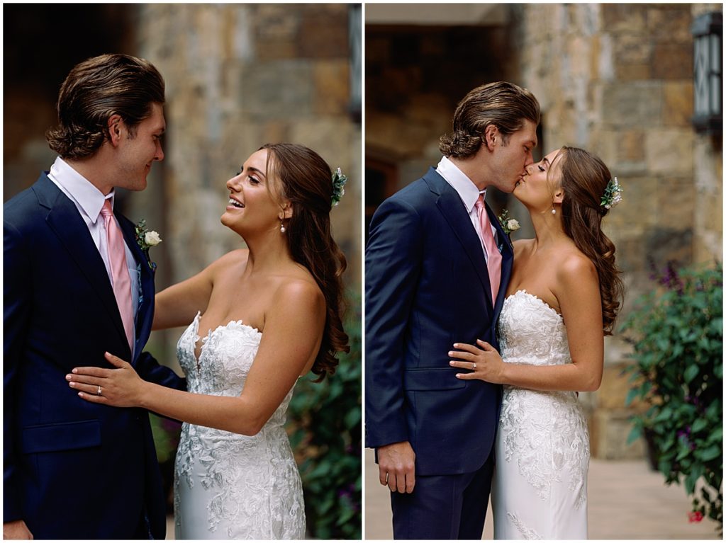 Bride and groom first look at Four Seasons Vail