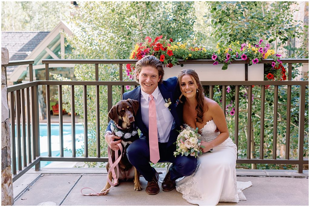 Bride and Groom at Four Seasons Vail with their dog.