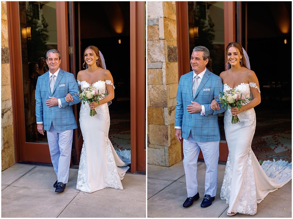 Father and bride walking down isle at Four Seasons Vail.