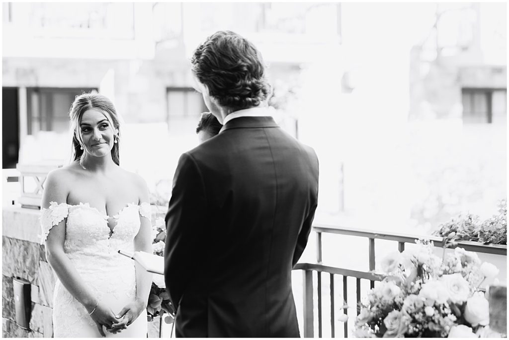 Bride looking at groom at Four Seasons Vail.