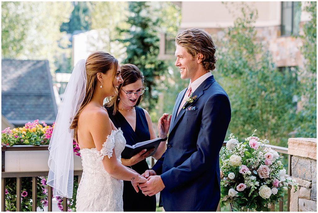 Bride and groom at Four Seasons Vail with Elevate Wedding Officiant.