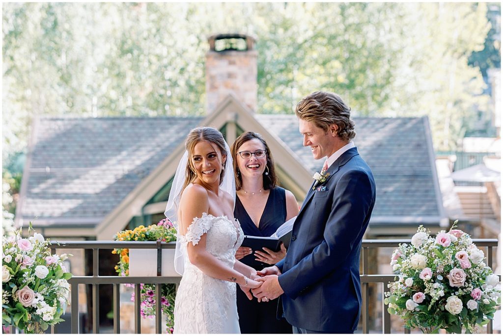 Bride and groom at Four Seasons Vail with Elevate Wedding Officiant.