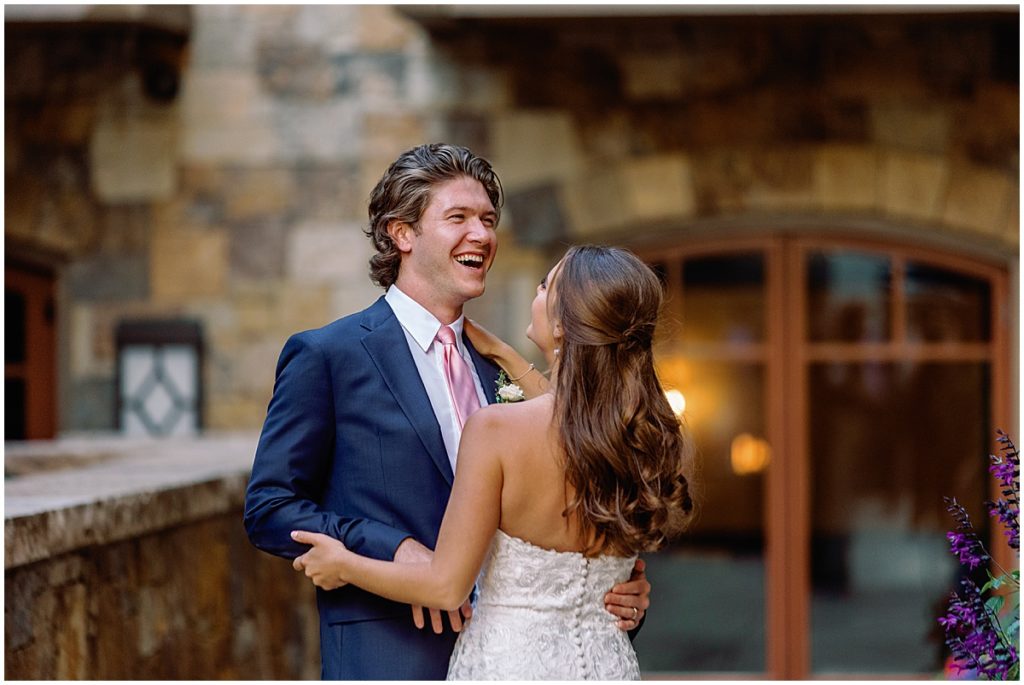 Bride and groom outside first dance at Four Seasons Vail.