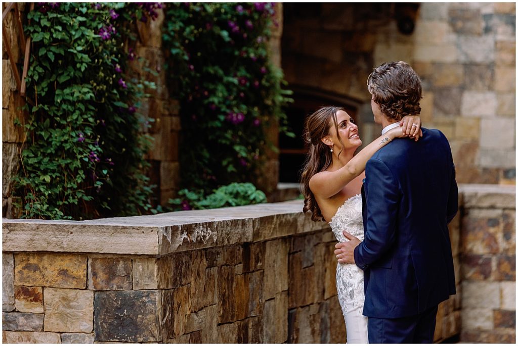 Bride and groom outside first dance at Four Seasons Vail.