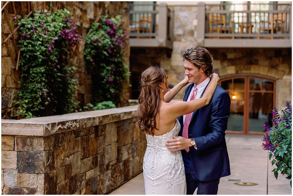 Bride and groom outside first dance at Four Seasons Vail.