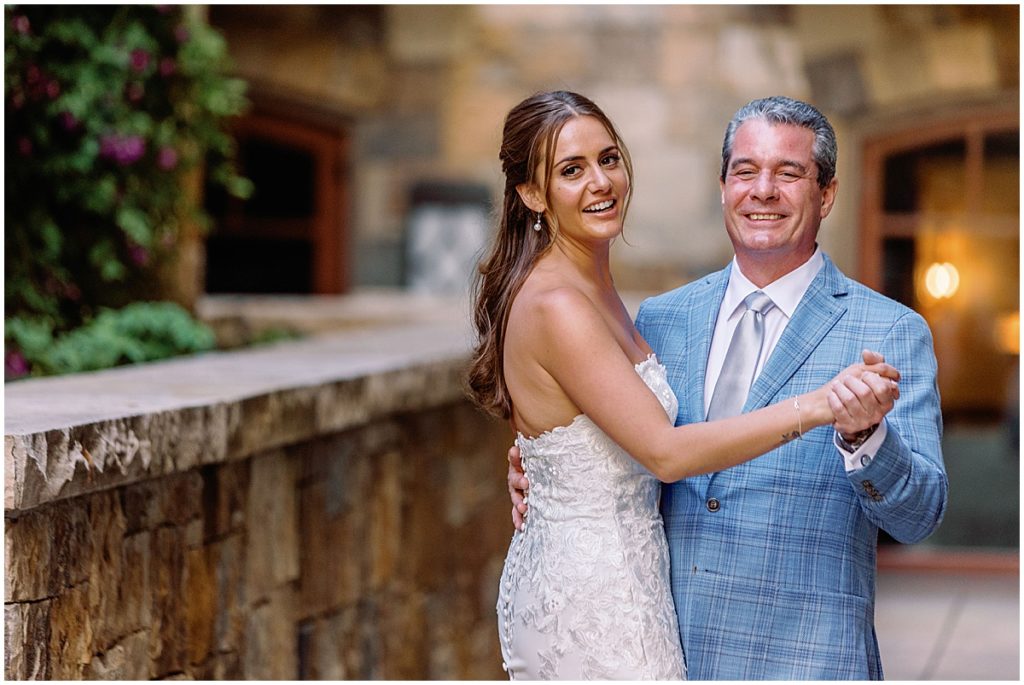 Father and bride outside for first dance at Four Seasons Vail.