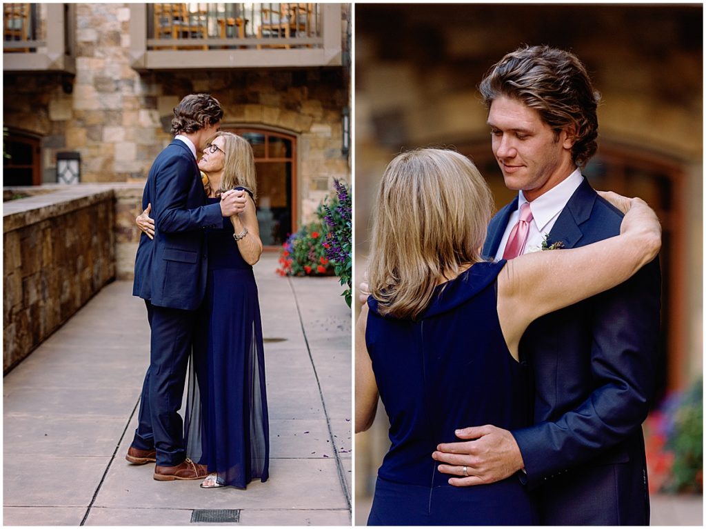 Mother and son outside for first dance at Four Seasons Vail.