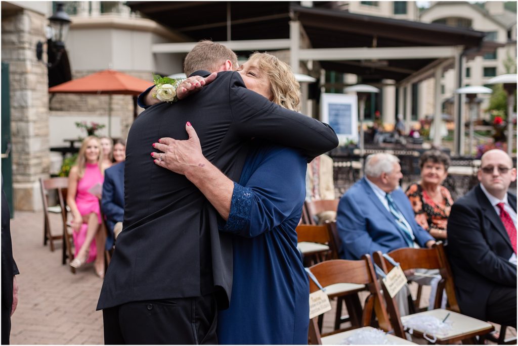 Groom hugging mom before ceremony at Beaver Creek Park Hyatt