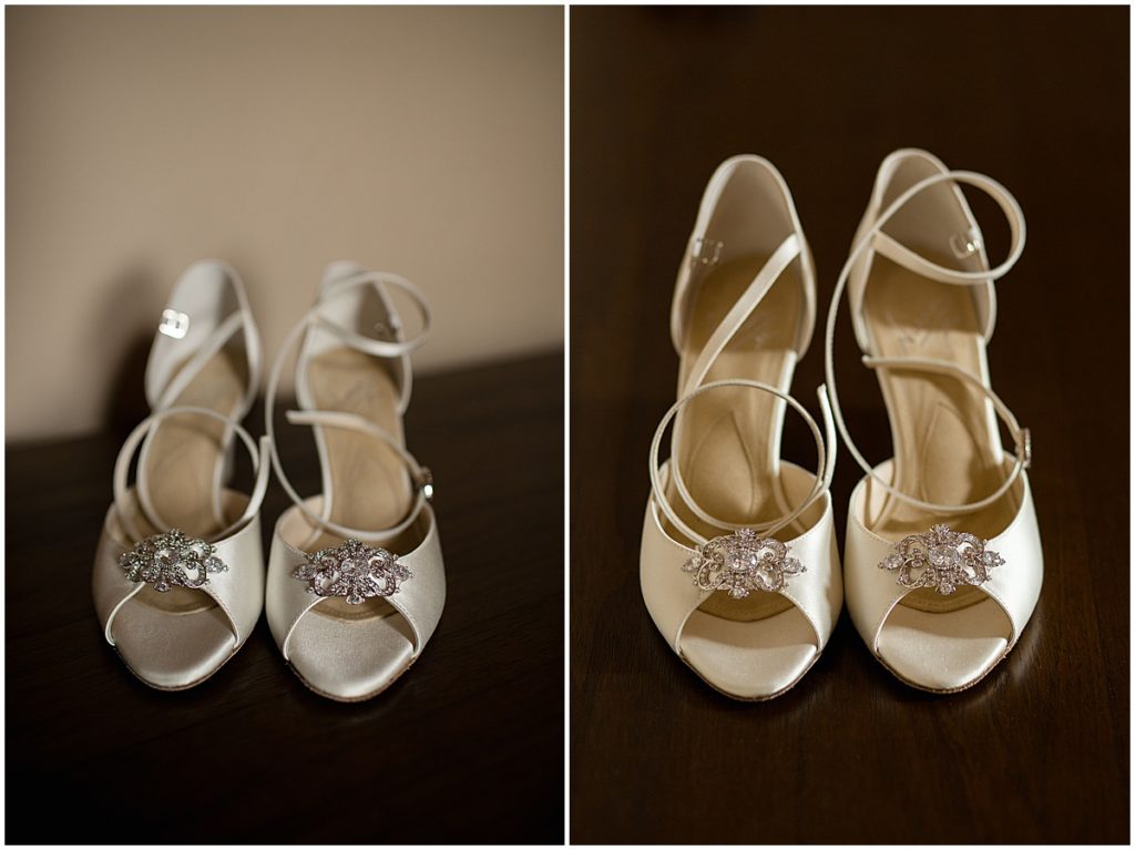 Bride's wedding shoes from Angela Nuran at the Stanley Hotel in Estes Park