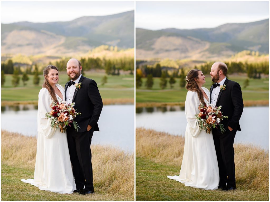 Bride and groom outside at Keystone Ranch