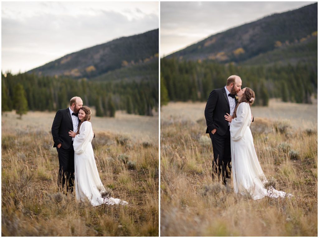 Bride and groom outside at Keystone Ranch