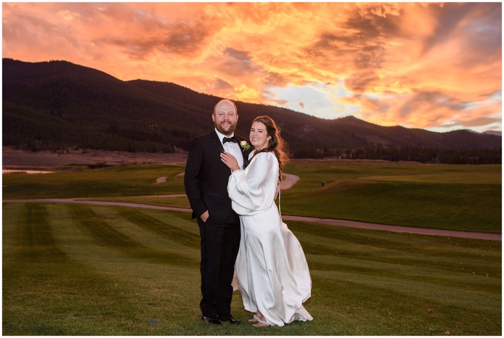 Bride and groom outside during sunset at Keystone Ranch
