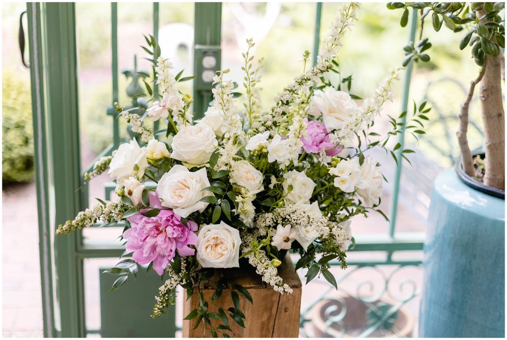 Floral decor designed by Sage Plum Flowers for wedding at Denver Botanic Gardens