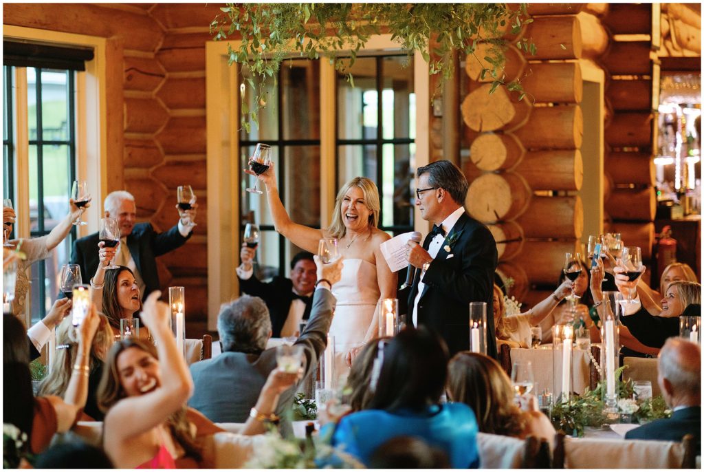 Parents give wedding toast during reception at Beano's Cabin
