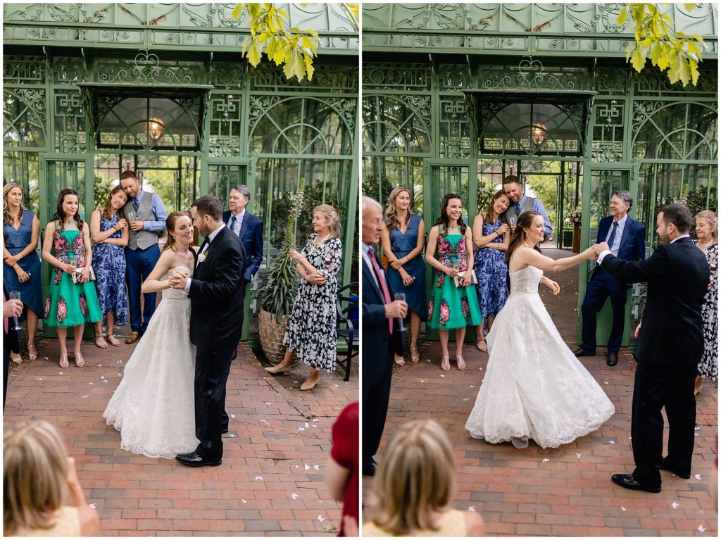 Bride and groom first dance at Denver Botanic Gardens