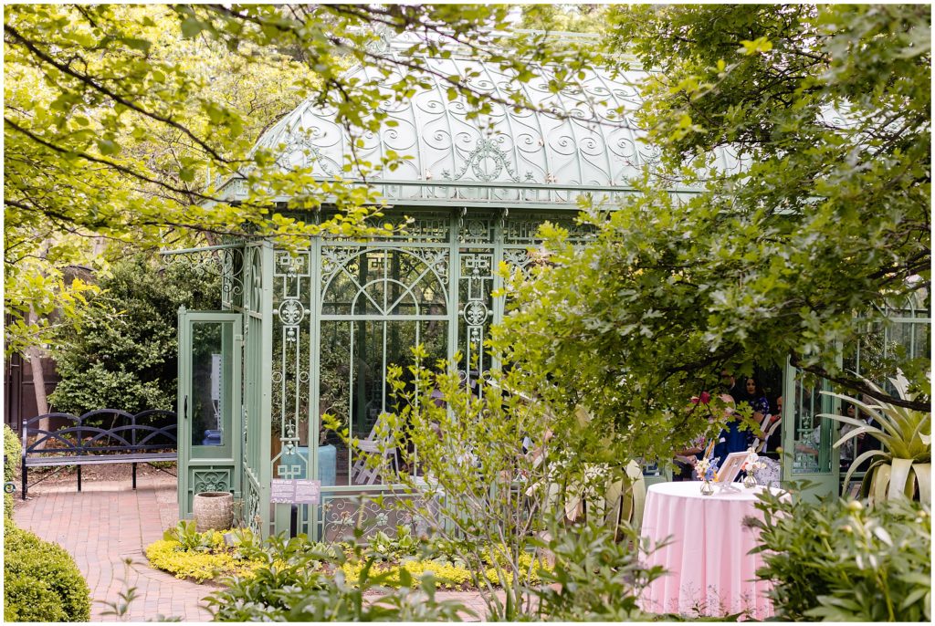 Guests seated at Denver botanic Gardens for wedding