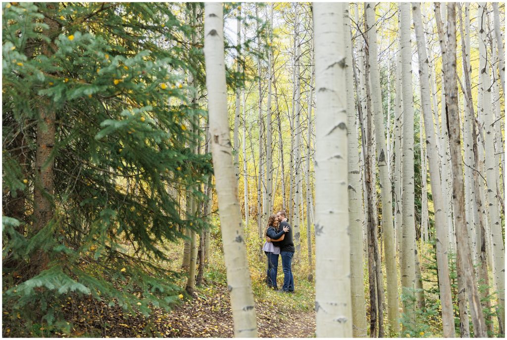 Vail fall engagement session in aspen trees