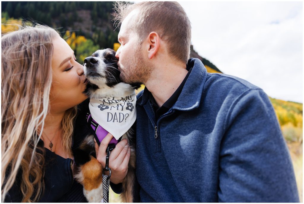 Vail fall engagement session with pet dog