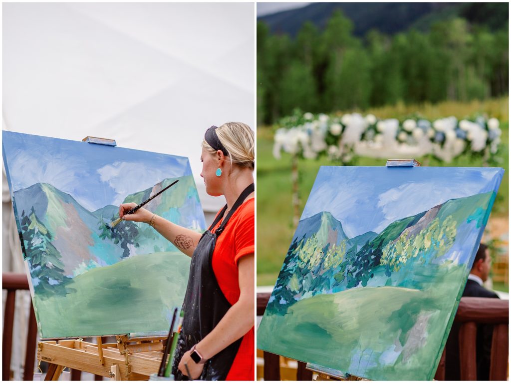 Jennie Lou ArtLive painter for wedding at Beanos Cabin