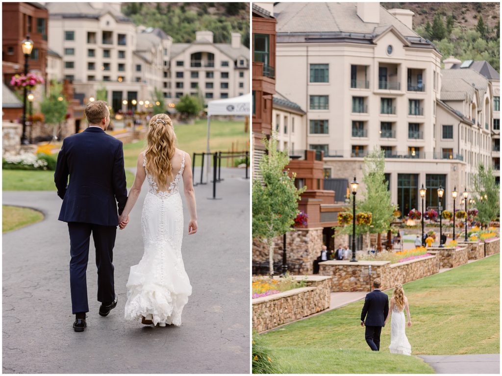 Bride and groom at base of Beaver Creek