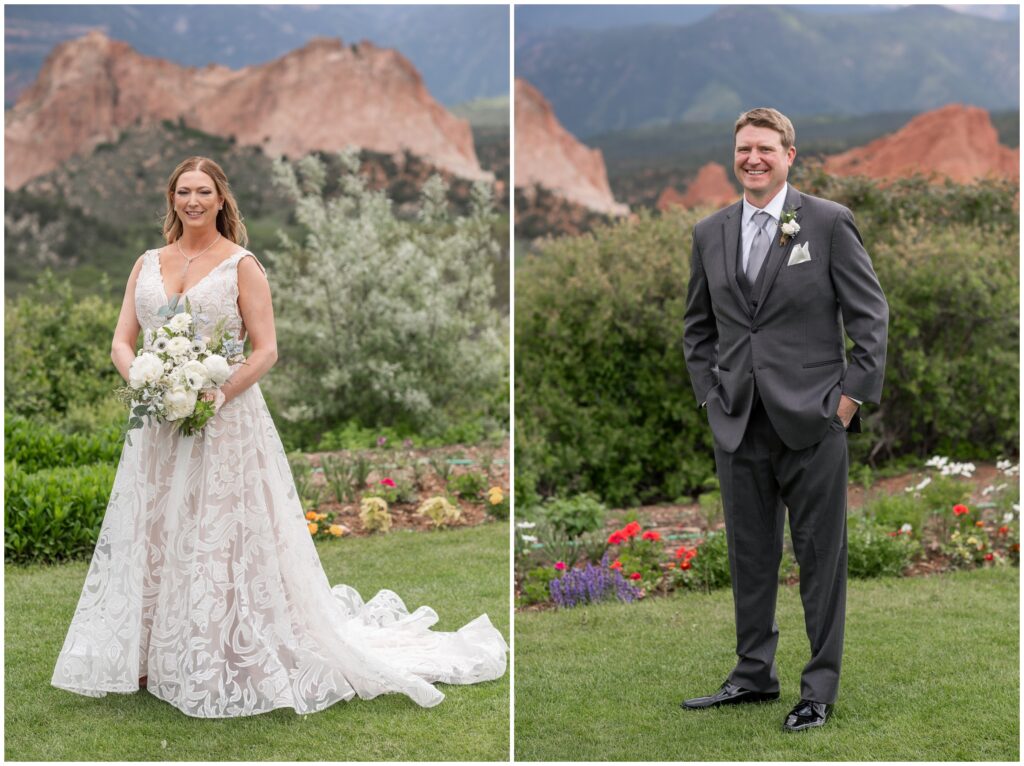 Bride and groom outside at Garden of the Gods Resort