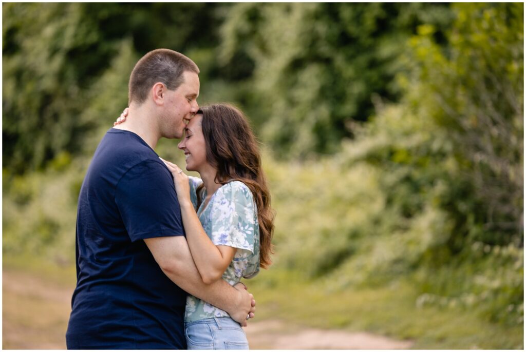 Couple hugging during Austin engagement session