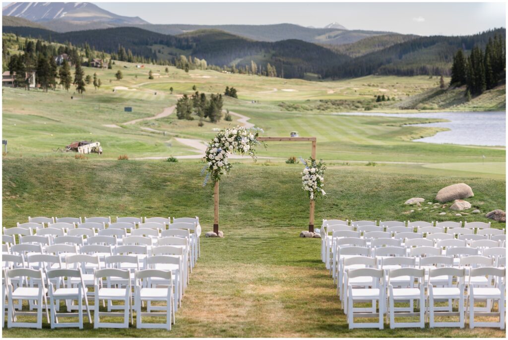 Ceremony seating area at Keystone Ranch overlooking mountains