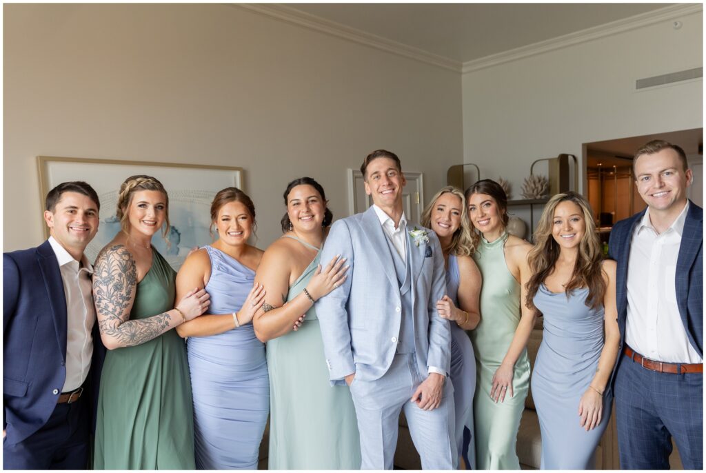 Wedding party in room of Ritz Carlton in Naples