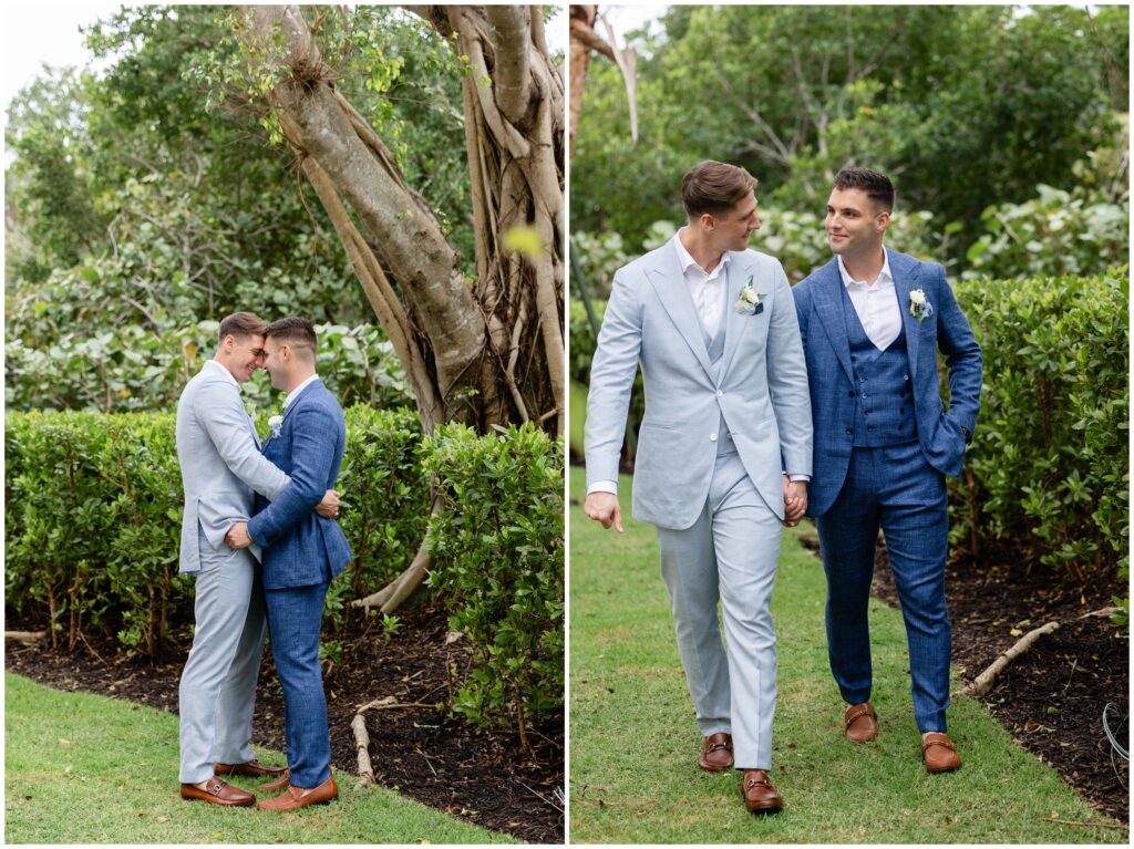 Grooms walking on grass field at Ritz Carlton in Naples