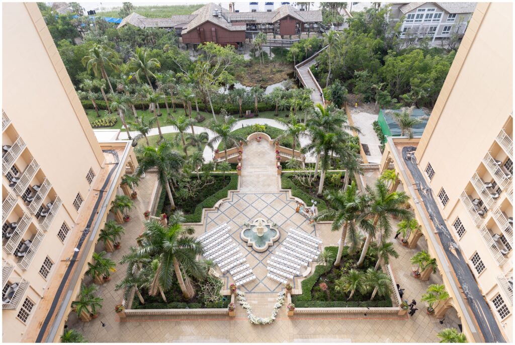 View of ceremony spot from balcony at Ritz Carlton in Naples