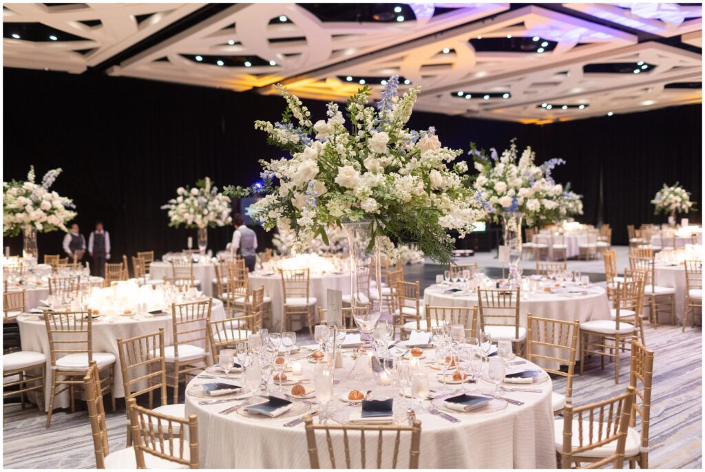 Reception table decorated tables and flowers at Ritz Carlton in Naples