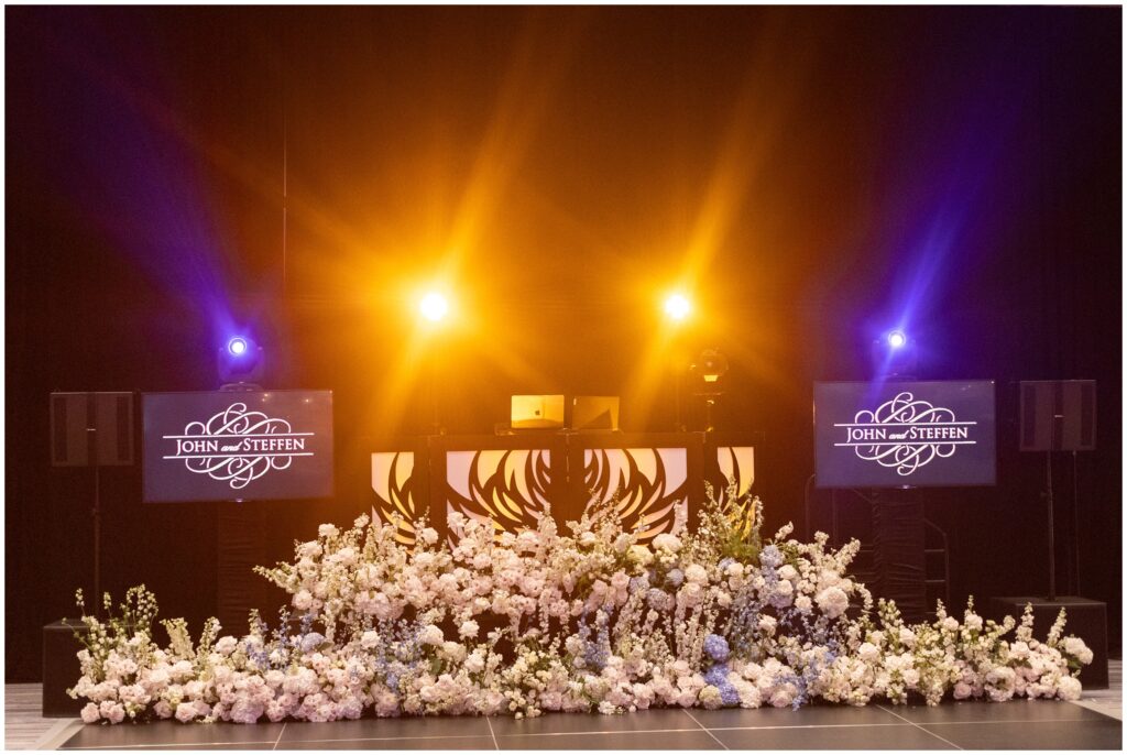 Front of dance floor decorated with flowers  at Ritz Carlton in Naples