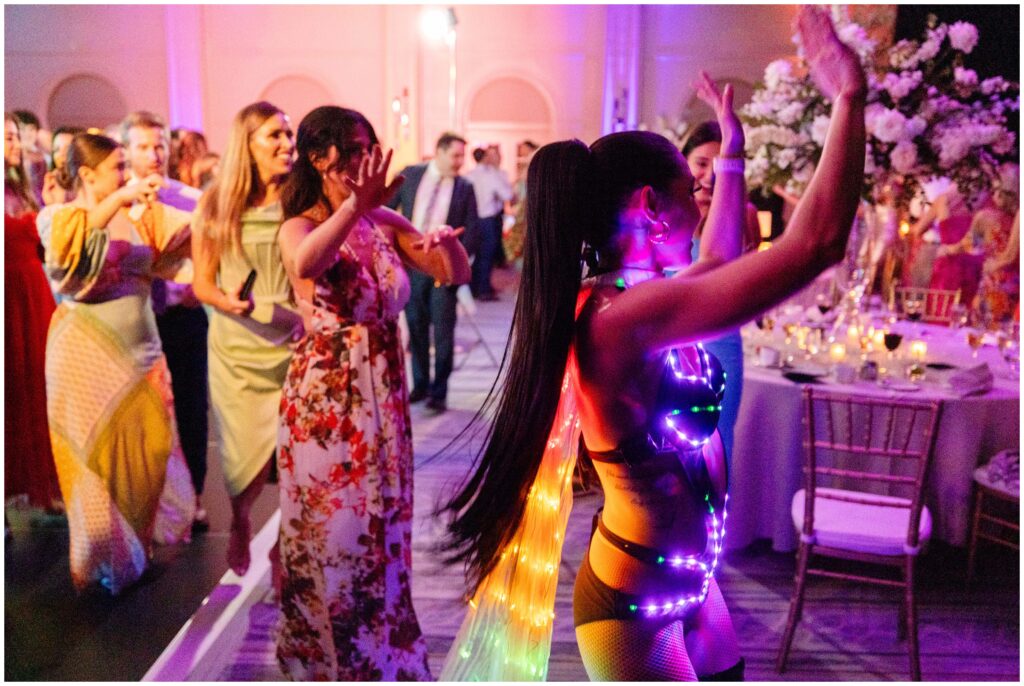 Wedding guests on dance floor  during wedding reception at Ritz Carlton in Naples