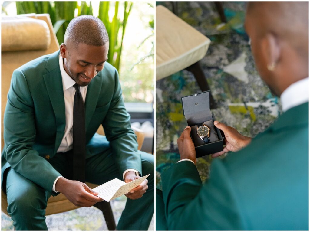 Groom wearing Indochino suit getting ready for wedding