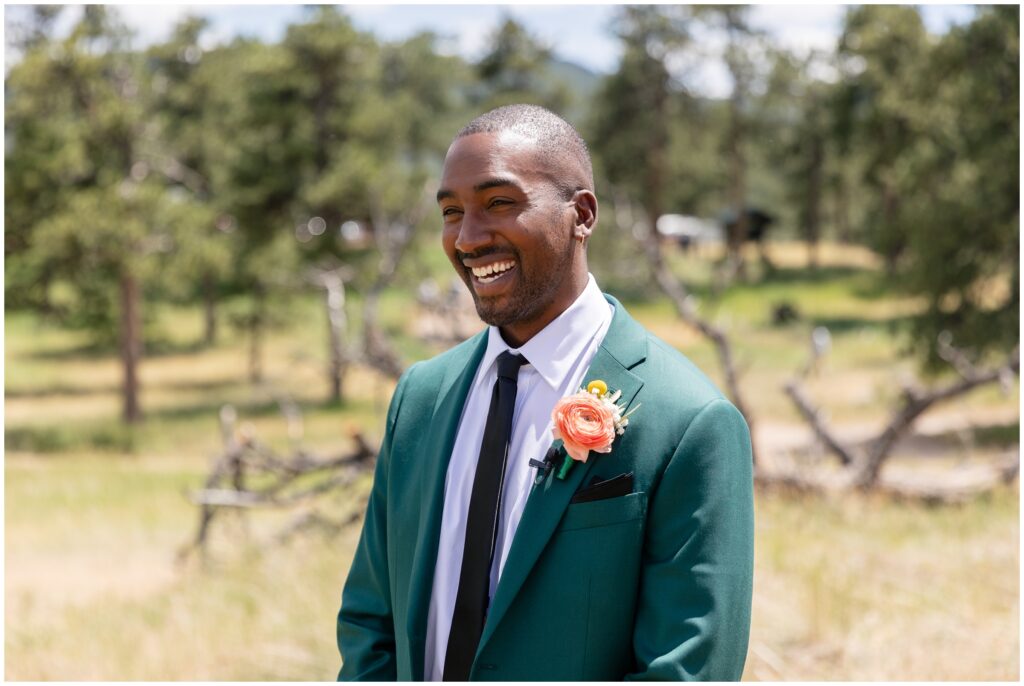 Groom waiting outside for first look at Boulder Creek by Wedgewood