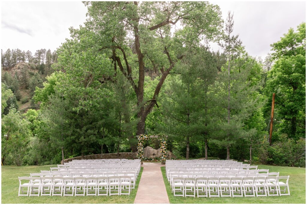 Outside view of guest chairs laid out for ceremony at Boulder Creek by Wedgewood