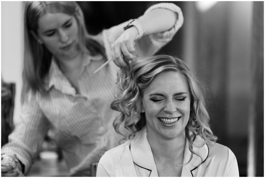 Bride getting hair done