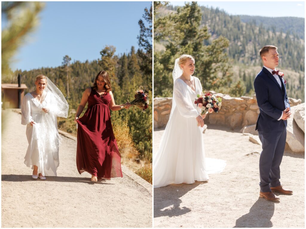 Bride walking down for first look