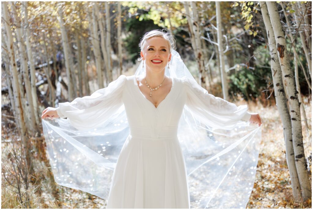 Bride holding up her dress