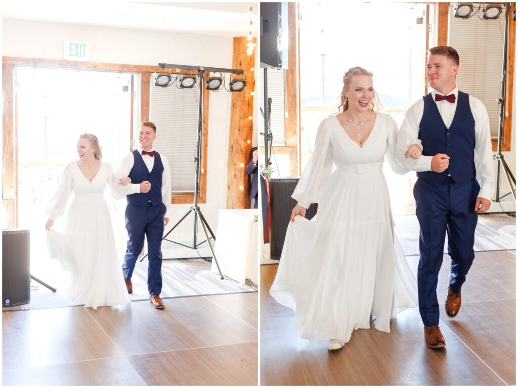 Bride and groom enter reception room  at The Lodge at Breckenridge 