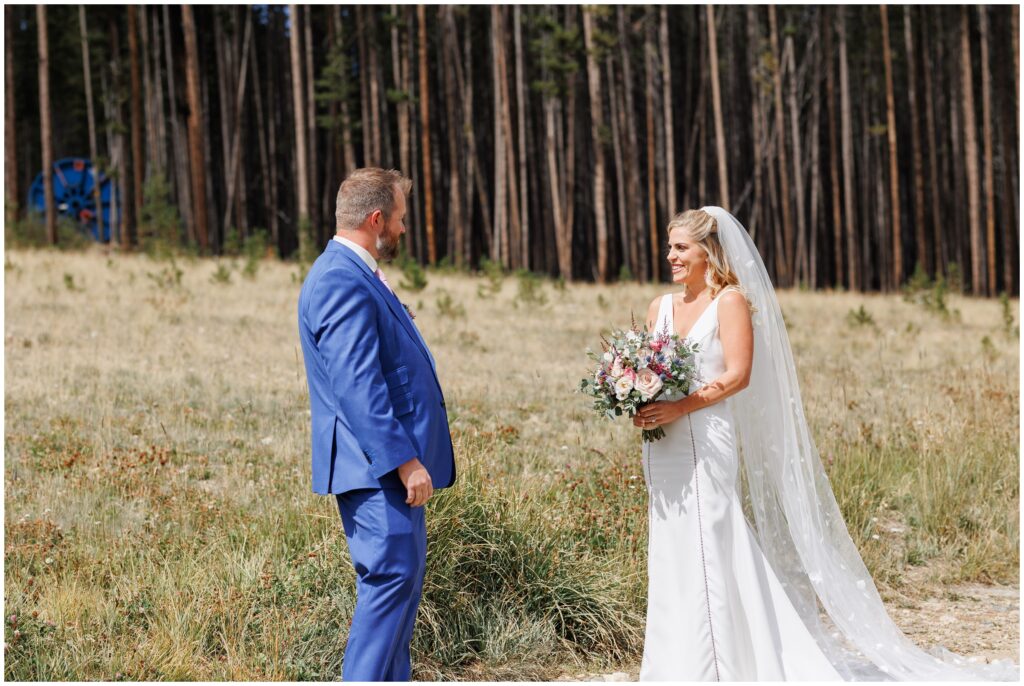 Groom seeing bride first time for first look
