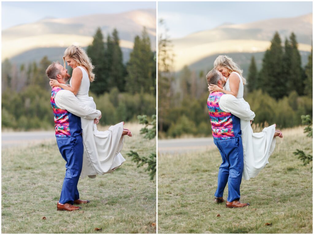 Groom lifting up bride in Breckenridge