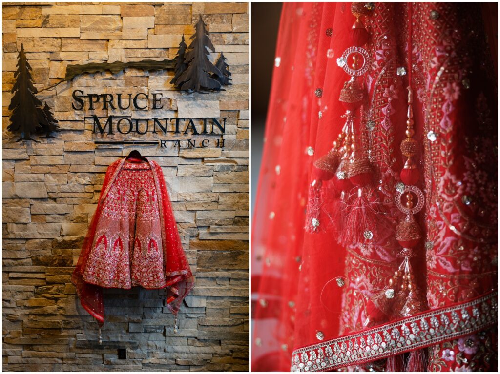 Bride's dress hanging at Spruce Mountain 