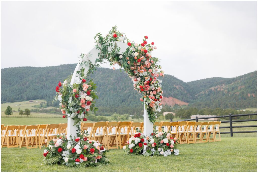 Floral arch for wedding at Spruce Mountain 